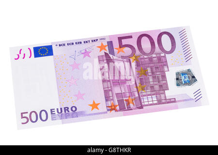 Fünfhundert-Euro-Banknote auf weißem Hintergrund Stockfoto
