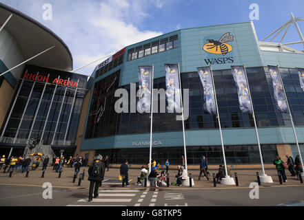 Ein allgemeiner Blick außerhalb der Ricoh Arena vor dem Aviva Premiership Spiel in der Ricoh Arena, Coventry. Stockfoto