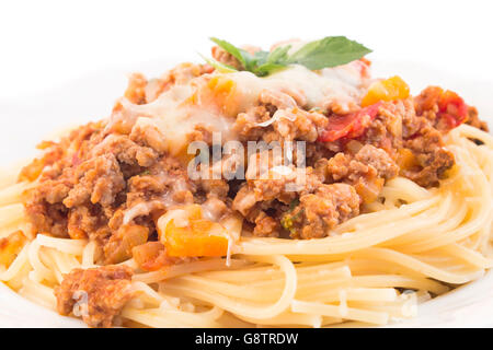 Spaghetti Bolognese Closeup, italienische Pasta. Stockfoto