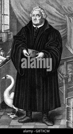 Martin Luther (1483-1546), deutscher Professor für Theologie und eine Schlüsselfigur in der protestantischen Reformation. Kupferstich von Russell, 1838. Stockfoto