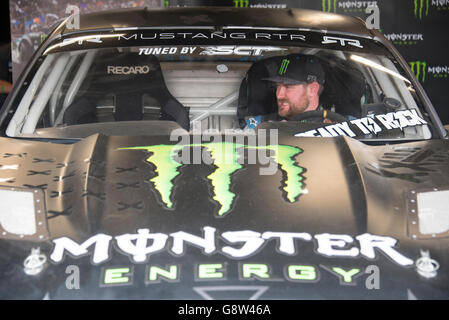 Vaughn Gittin Jr. in seiner 2015 Ford Mustang RTR beim Goodwood Festival of Speed 2016 Stockfoto