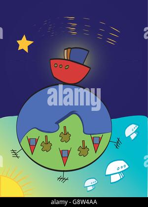 Abbildung eines Schiffes nach Hause segeln. Stock Vektor