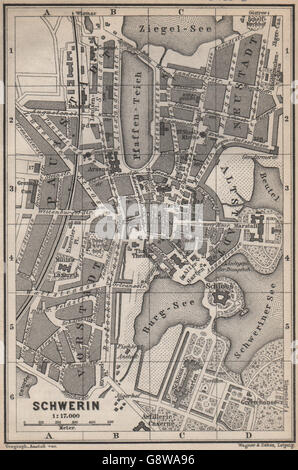 SCHWERIN antiken Stadt Stadt attraktivem. Mecklenburg-Vorpommern Karte, 1886-Karte Stockfoto