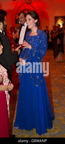 Die Herzogin von Cambridge kommt bei einer Bollywood Charity Gala an, die von der britischen High Commission und dem British Asian Trust im Taj Mahal Palace Hotel in Mumbai, Indien, während des ersten Tages der königlichen Tour nach Indien und Bhutan veranstaltet wird. Stockfoto