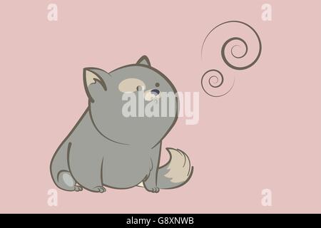 dicke graue Katze und abstrakte Ringe Stock Vektor