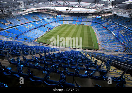 Manchester City gegen Real Madrid – UEFA Champions League – Halbfinale – Erstes Teilstück – Etihad Stadium. Gesamtansicht eines leeren Etihad-Stadions vor dem Spiel. Stockfoto