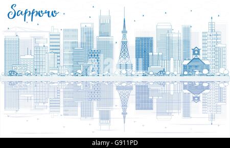 Umriss Sapporo Skyline mit blauen Gebäuden und Reflexionen. Vektor-Illustration. Wirtschaft und Tourismus-Konzept Stock Vektor