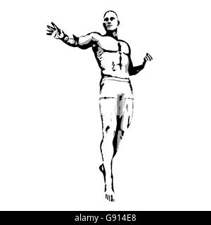 Comic-Buch-Held-Pose in Skizze Tinte Abbildung Stockfoto