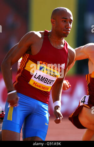 Leichtathletik - Norwich Union World & Commonwealth Trials und AAA Championships - Manchester Regional Arena. Der britische Chris Lamber während der 200-m-Männer Stockfoto