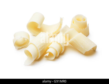 Gruppe von weißer Schokolade Späne isoliert auf weiss Stockfoto