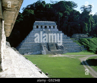 Mexiko. Palenque. Maya Stadt. 7.-8. c. Tempel der Inschriften. Funerary Denkmal Hanab-Kapal. Klassische Periode. Stockfoto