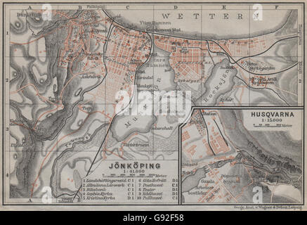 Jönköping Jönköping Stadt Stadt Stadsplan. Huskvarna eingelassen. Schweden Karta, 1912 Karte Stockfoto