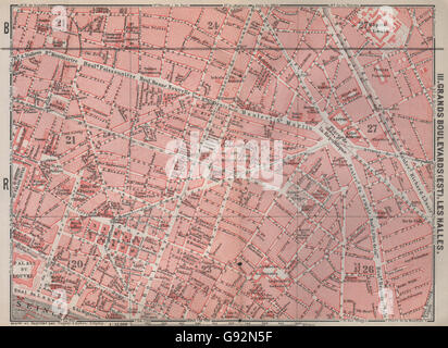 Stadtplan Stadt GRANDS BOULEVARDS LES HALLES MARAIS. Paris-1e-2e-3e 10e, 1907 Karte Stockfoto