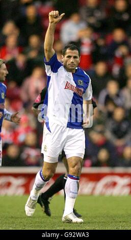 Fußball - FA Barclays Premiership - Middlesbrough / Blackburn Rovers - The Riverside. Shefki Kuqi von Blackburn Rovers feiert sein Ziel Stockfoto