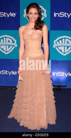 Emmy Rossum kommt bei der in Style Magazine und Warner Bros. Studios Post Golden Globes Party im Beverly Hilton Hotel, Los Angeles, USA Montag, 16. Januar 2006. Stockfoto