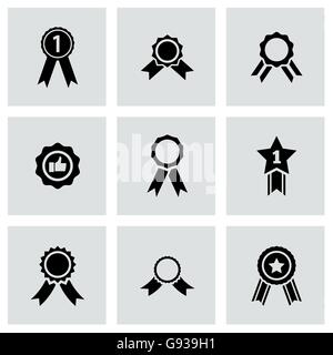 Vektor schwarze Award Medaille Symbolsatz Stock Vektor