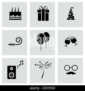 Vektor schwarze Geburtstag Icon set Stock Vektor