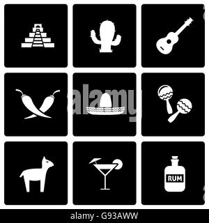 Vektor-schwarze Mexiko-Icon-set Stock Vektor
