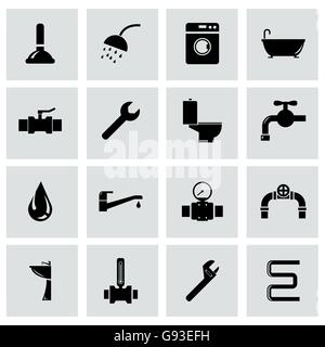 Vector schwarz Sanitär-Icon-set Stock Vektor