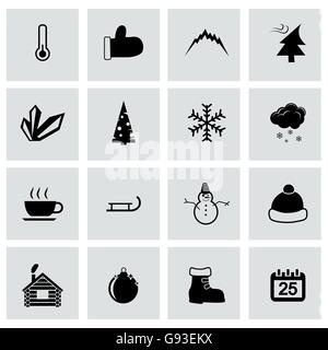 Vector schwarz Winter Symbolsatz Stock Vektor
