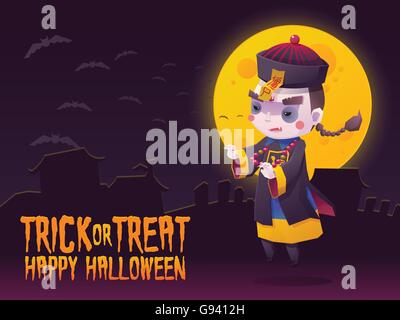 Vektor-Illustration der chinesischen Hopping Vampir Gespenst für Halloween Trick or Treat Greeting Card Stock Vektor