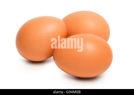 Drei braunen Eiern, Isolated on White Background Stockfoto