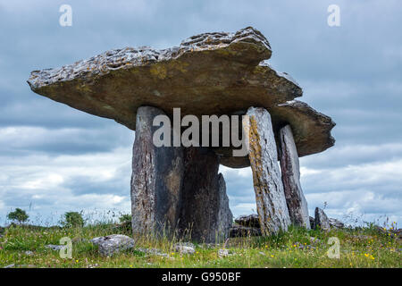 Poulnabrone prähistorischen Dolmen auf einem Kalksteinplateau am Burren im County Clare in Irland Stockfoto