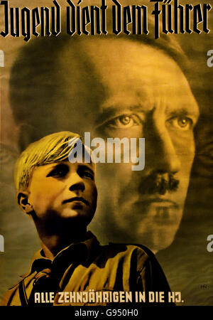 Adolf Hitler Werbe Plakat Für Den Eintritt in Die Hitler-Jugend - Werbe-Plakat für den Einstieg in die Hitler Jugend Berlin Nazi-Deutschland Stockfoto