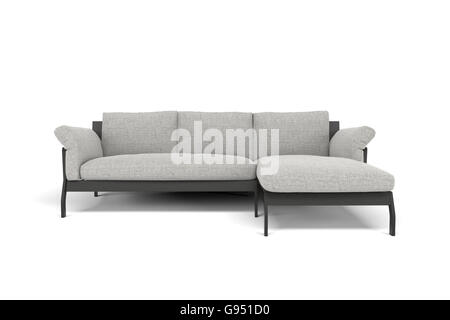 Großes Sofa mit Schatten auf weißem Hintergrund zu isolieren. 3D render Stockfoto