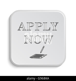 Jetzt Symbol anwenden. Internet-Button auf weißem Hintergrund. Stockfoto