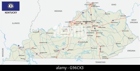 Straßenkarte mit Flagge der US-Bundesstaat kentucky Stock Vektor