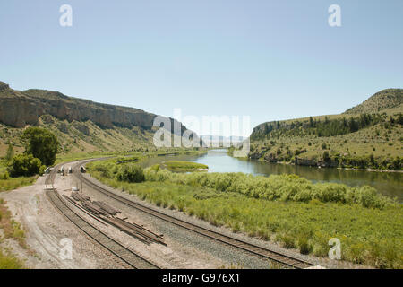 Blick auf den Missouri River von Geisterstadt Lombard in der Nähe von Toston, Montana. Stockfoto
