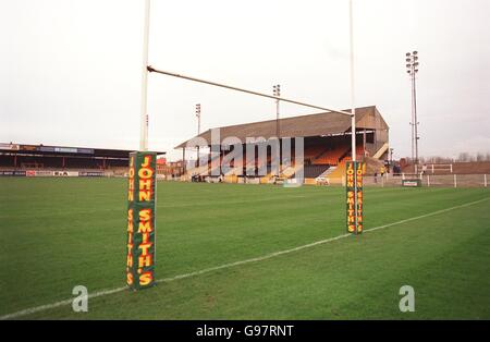 Rugby League - freundlich - Castleford Tigers gegen Batley Bulldogs. Gesamtansicht der Wheldon Road, Heimstadion der Castleford Tigers Stockfoto