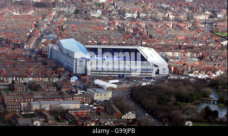 Goodison Park. Luftaufnahme des Goodison Park, Heimstadion des Everton Football Club. Stockfoto