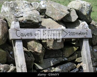 Höhlen von Kilhern neolithischen Chambered Cairn Zeichen, Dumfries & Galloway, Schottland, Großbritannien Stockfoto