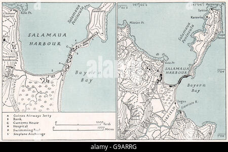 Papua-Neuguinea: Salamaua & Ansätze. WW2 KÖNIGLICHE MARINE INTELLIGENCE KARTE 1944 Stockfoto