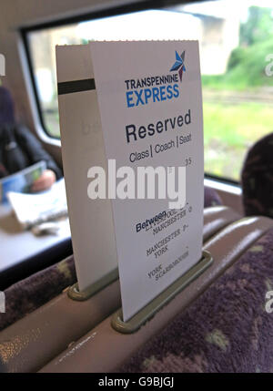 TransPennine Express Reservierung, Zug nach York von Liverpool, England, UK Stockfoto