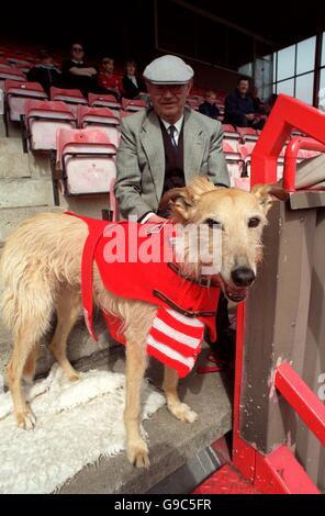 Fußball - Nationwide Conference - Scarborough V Morecambe. Ein Scarborough-Fan und sein Hund Stockfoto