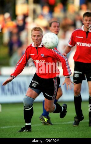 Dänischer Fußball - Faxe Kondi Ligaen - Lyngby / Esbjerg. Johnny Hansen, Esbjerg Stockfoto