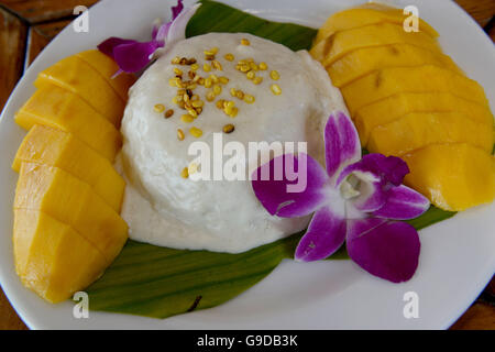 ein Thai-Wüste Reis mit Mango in einem Restaurant am Hut Railay Leh Strand von Railay in der Nähe von Ao Nang außerhalb der Stadt Krabi auf Stockfoto