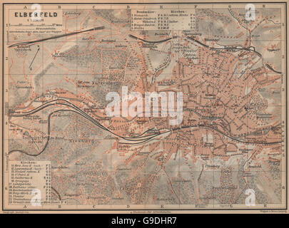 ELBERFELD / WUPPERTAL antike Stadt Stadt attraktivem. Deutschland Karte, Karte von 1903 Stockfoto