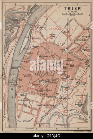 TRIER Stadt Stadt attraktivem. Rheinland-Pfalz. Trèves Treves Karte, Karte von 1903 Stockfoto