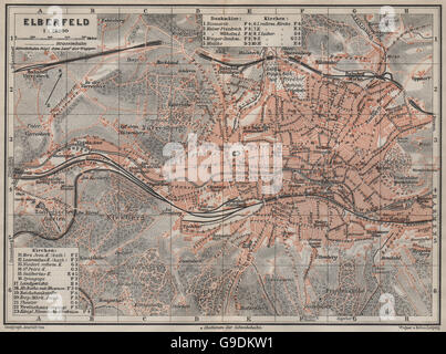 ELBERFELD / WUPPERTAL antike Stadt Stadt attraktivem. Deutschland Karte, Karte von 1906 Stockfoto