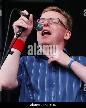 Die Verkünder spielen auf der Main Stage beim T in the Park Musikfestival in Balado, Schottland. Stockfoto