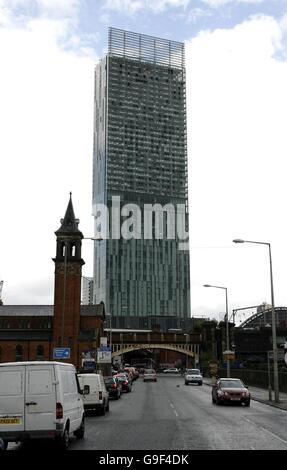 Der Beetham Tower, das höchste Wohngebäude Großbritanniens, wird in Manchester gebaut. Stockfoto