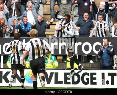 Fußball - FA Barclays Premiership - Newcastle United / Wigan Athletic - St James Park. Shola Ameobi von Newcastle United feiert sein Ziel Stockfoto