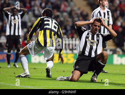 Fußball - UEFA Cup - Gruppe H - Newcastle / Fenerbahce. Stephen Taylor aus Newcastle verpasste eine Chance gegen Fenerbahce während des UEFA-Pokalspiel der Gruppe H im St James Park, Newcastle. Stockfoto