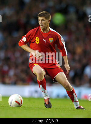 Fußball - UEFA-Europameisterschaft 2008 Qualifikation - Gruppe E - England - Mazedonien - Old Trafford. Velice Sumulikoski in Mazedonien Stockfoto
