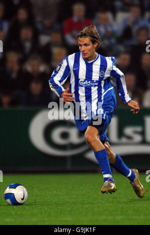 Fußball - UEFA Cup - Gruppe D - Odense gegen Parma - Fionia Park. Tobias Grahn, Odense Stockfoto