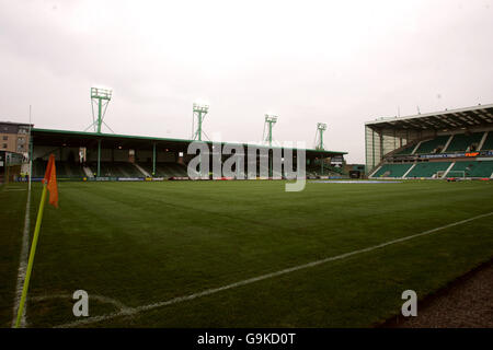 Fußball - Bank of Scotland Premier Division - Hibernian / Heart of Midlothian - Easter Road Stadium. Easter Road Stadium, Heimstadion von Hibernian Stockfoto